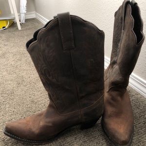 Brown leather cowboy boots